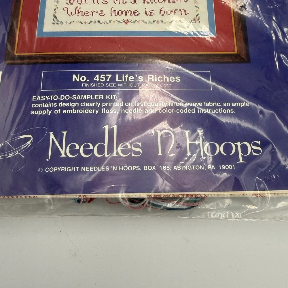 Needles N Hoops No 457 Lifes Riches Printed Cross Stitch Kit Vintage 12x14